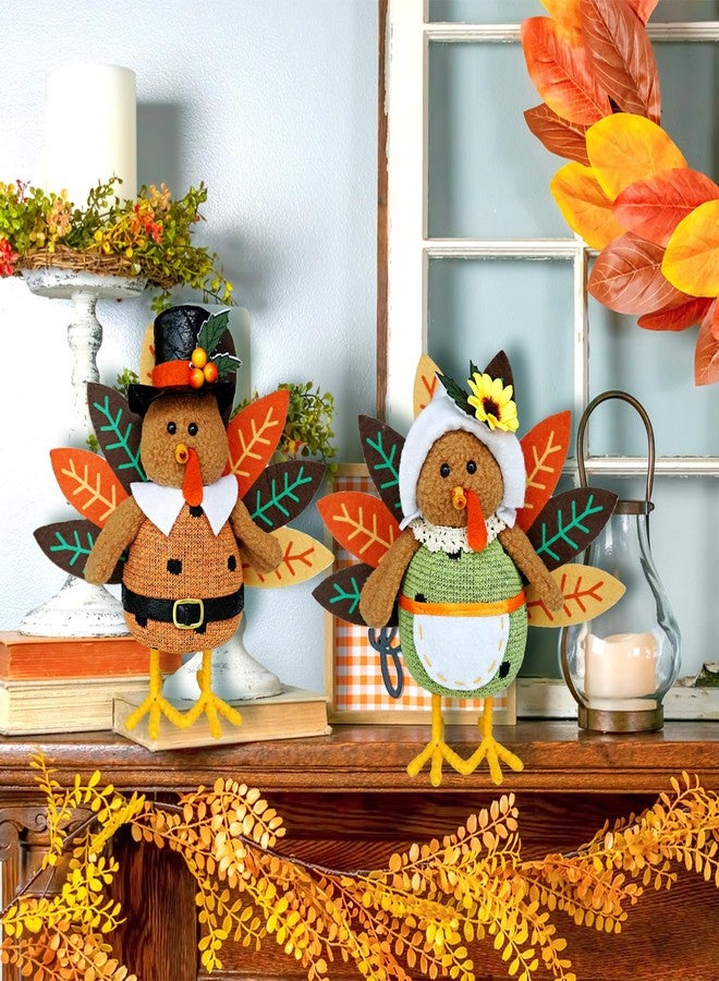 CRCZK Thanksgiving Turkey Decorations for Home Thanksgiving Gnome Plush Tabletop Decor Standing Turkey Decor with Dangling Legs, 2 Pack Plush Stuffed Turkeys Shelf Figurine Gifts - Image 2